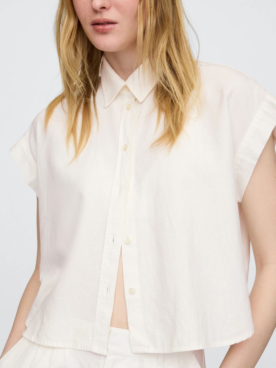 Camicia senza maniche bianca in lino e viscosa Donna_3