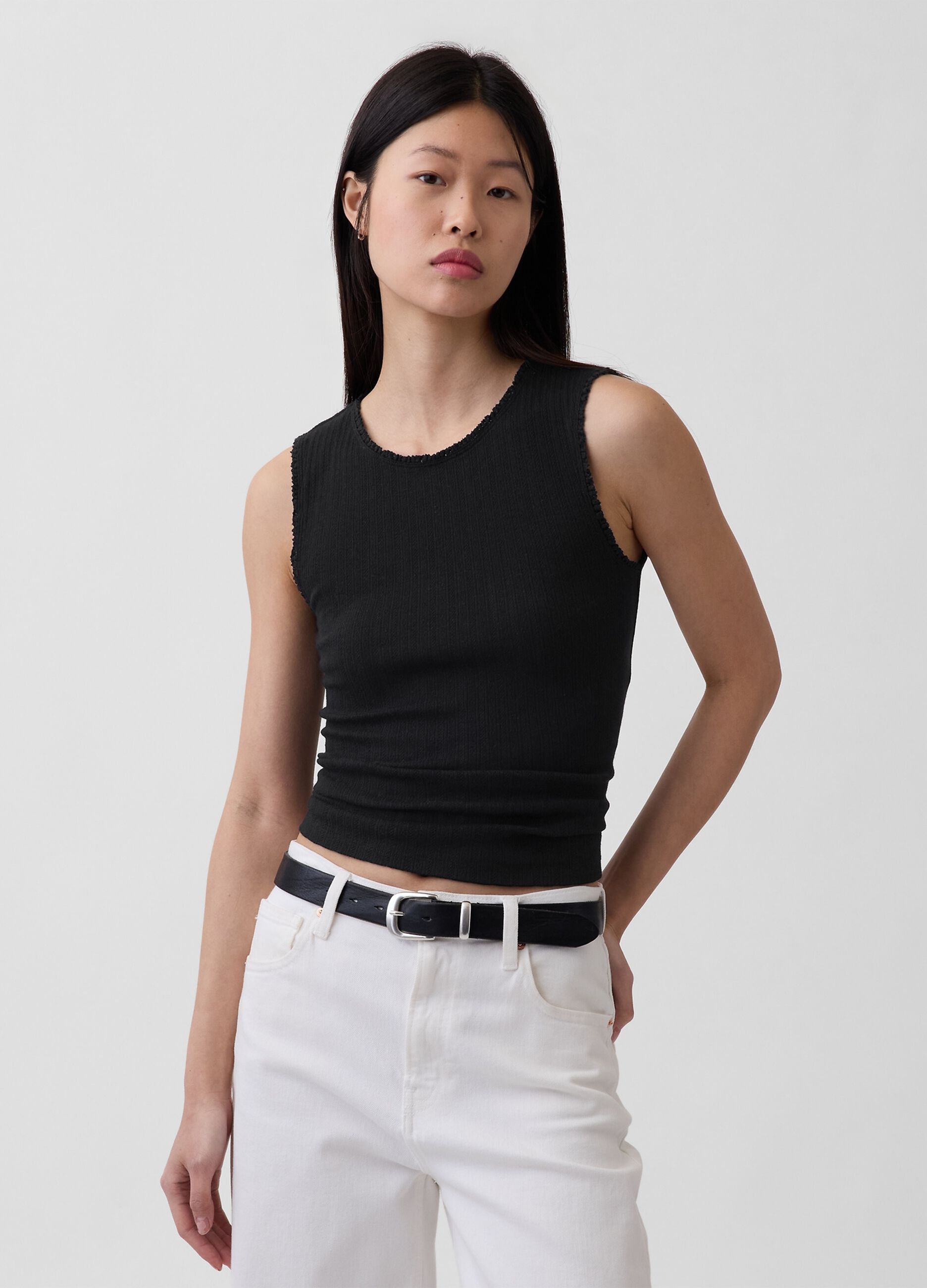 Tank top in misto cotone a costine