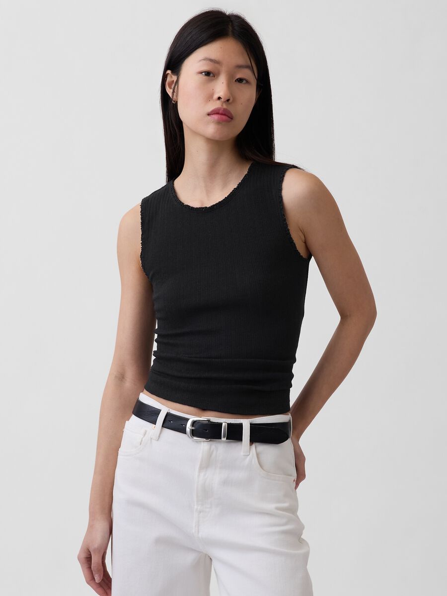 Tank top in misto cotone a costine Donna_0