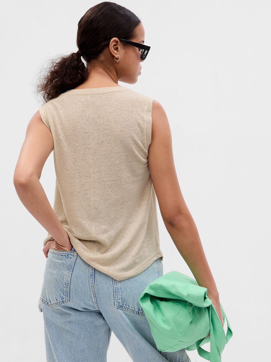 Linen blend tank top with round neck Woman_1
