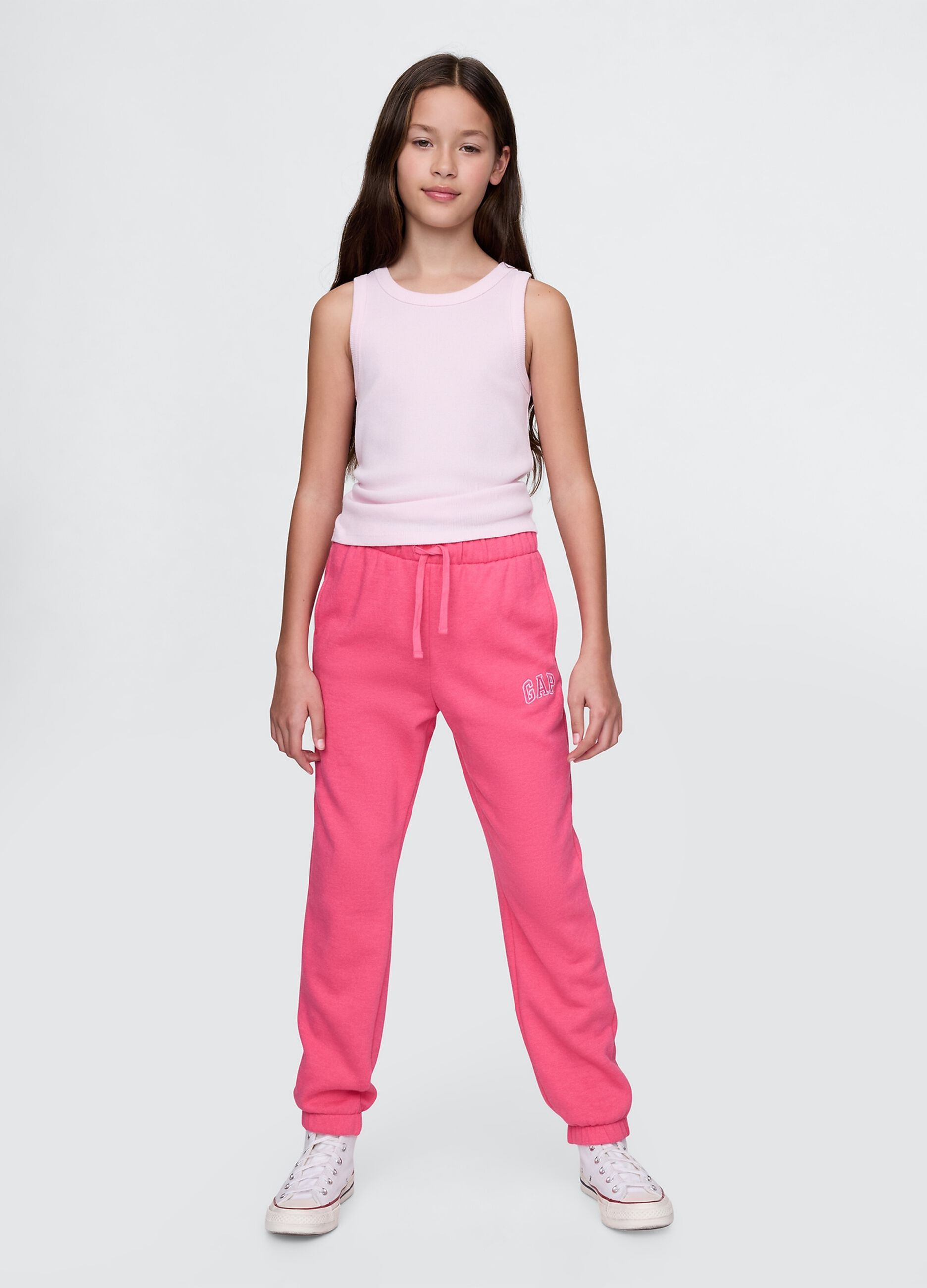 Girls' Pink Cotton Blend Regular Fit Jogger Trousers