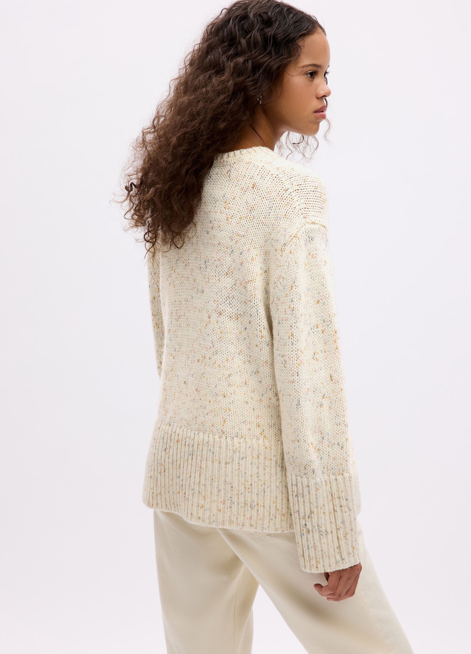 Mouliné-effect oversized pullover with splits_1