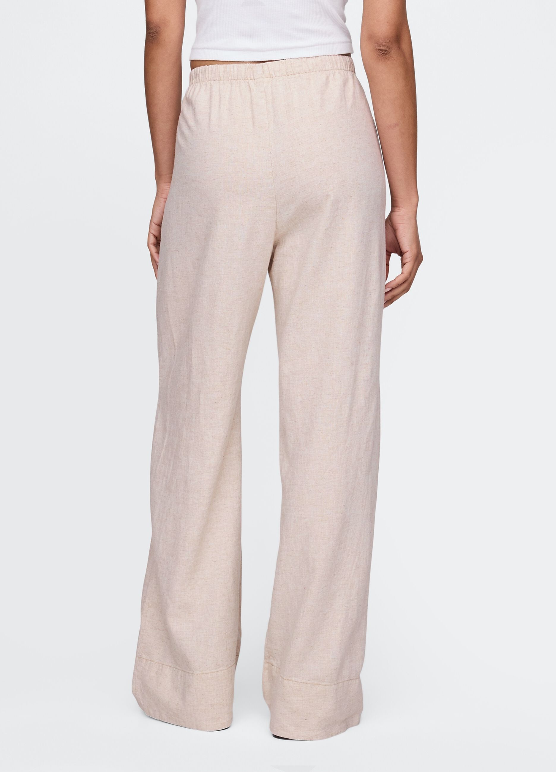 Pantaloni wide leg beige in lino e viscosa_2