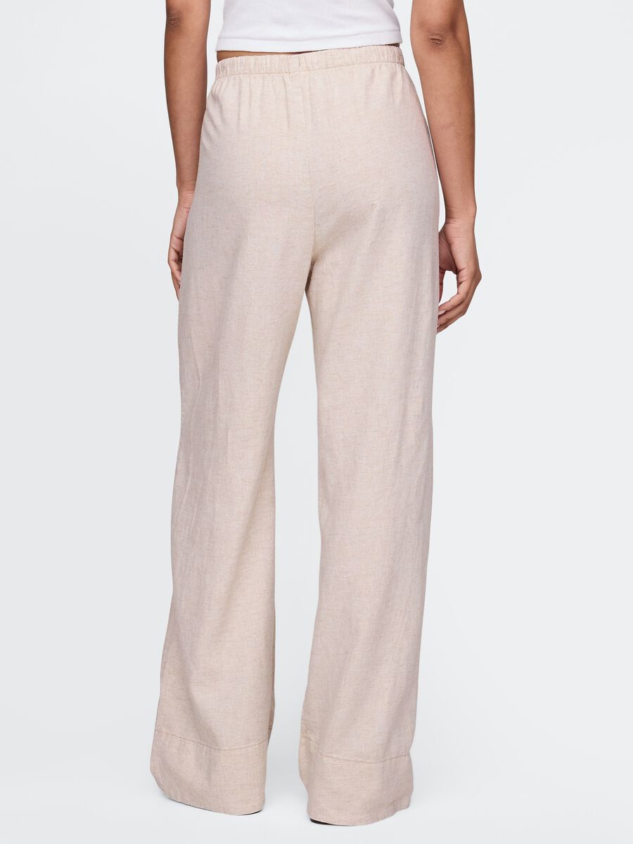 Pantaloni wide leg beige in lino e viscosa Donna_2