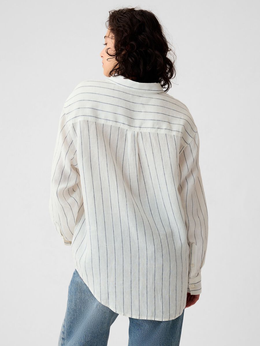 Camicia oversize in lino con tasca Donna_2