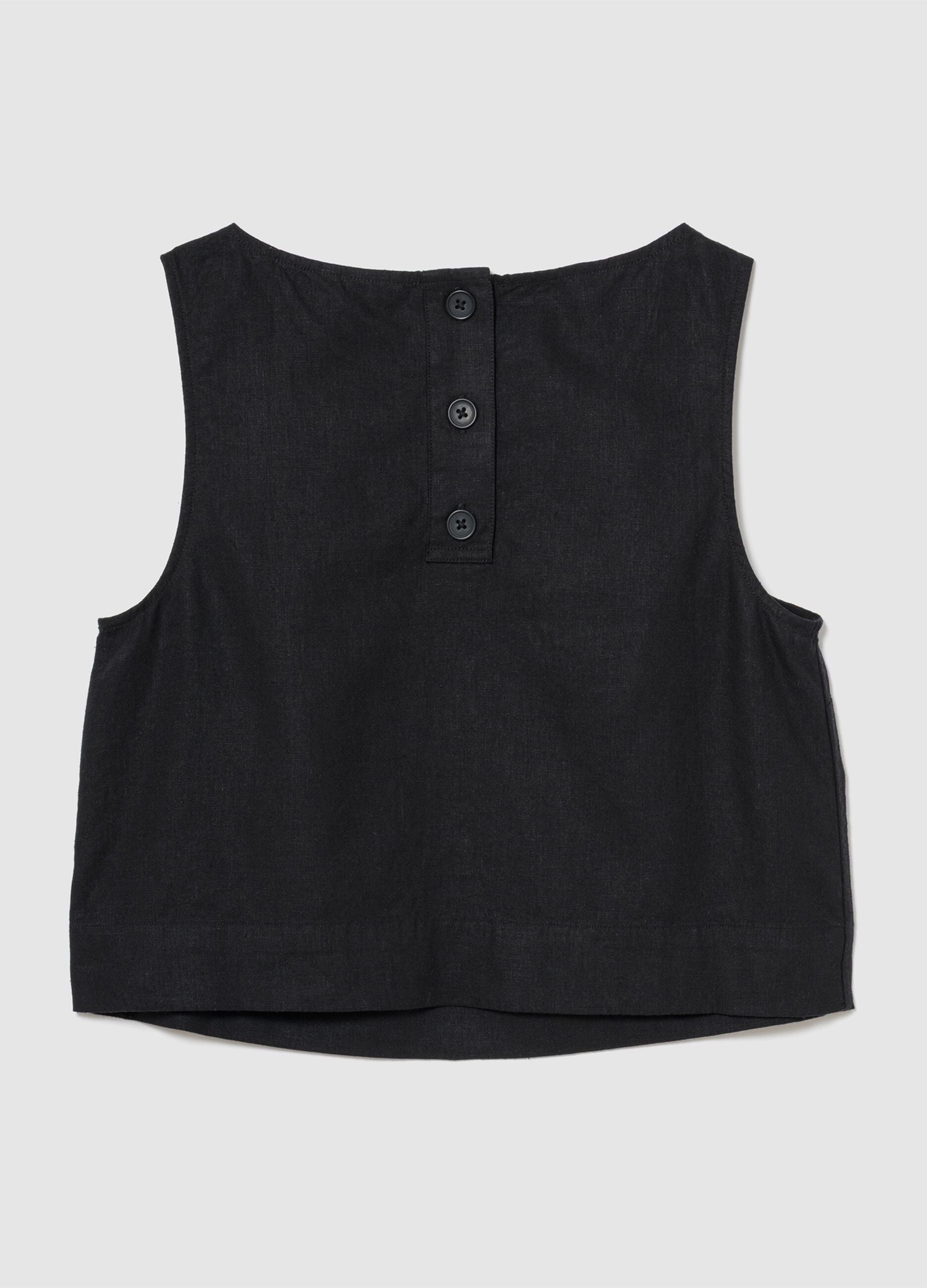 Top smanicato in misto lino