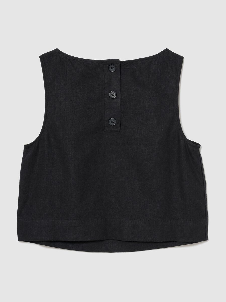 Top smanicato in misto lino Donna_4