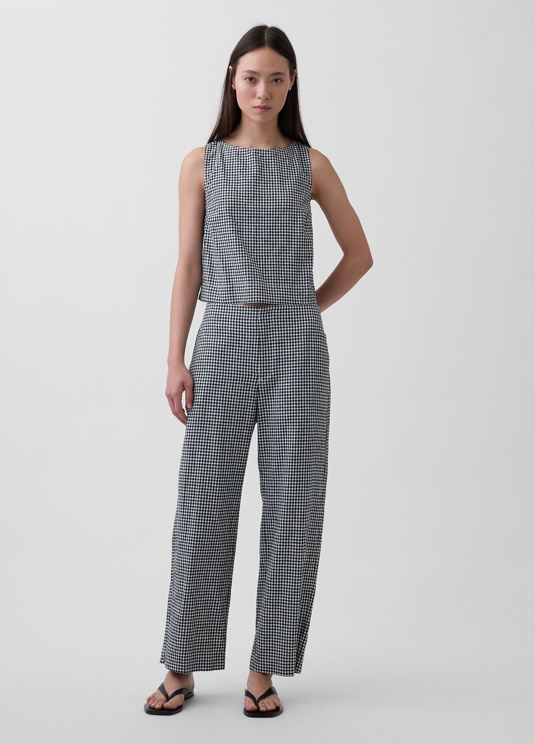 Top in misto lino a quadretti