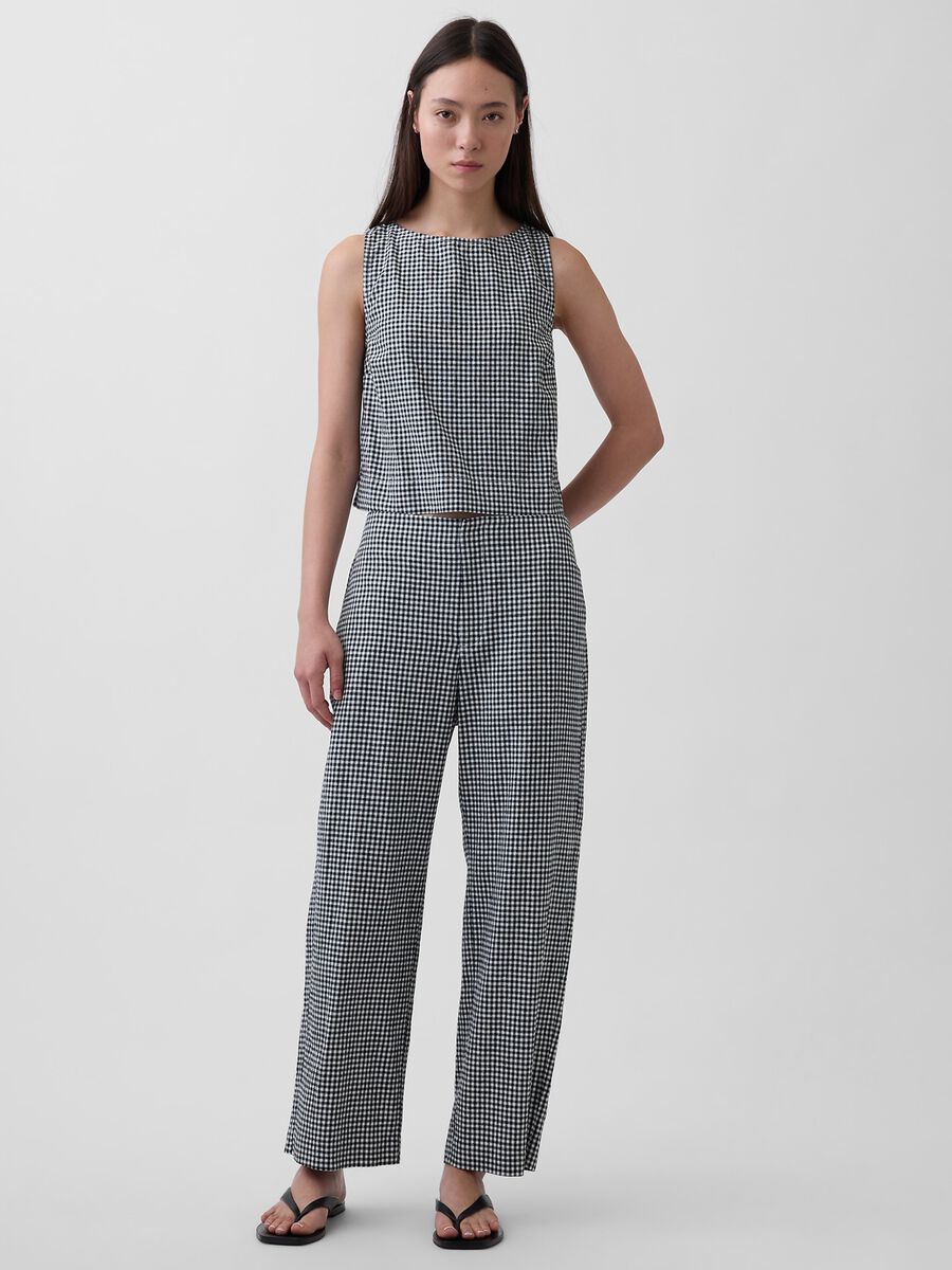 Top in misto lino a quadretti Donna_2
