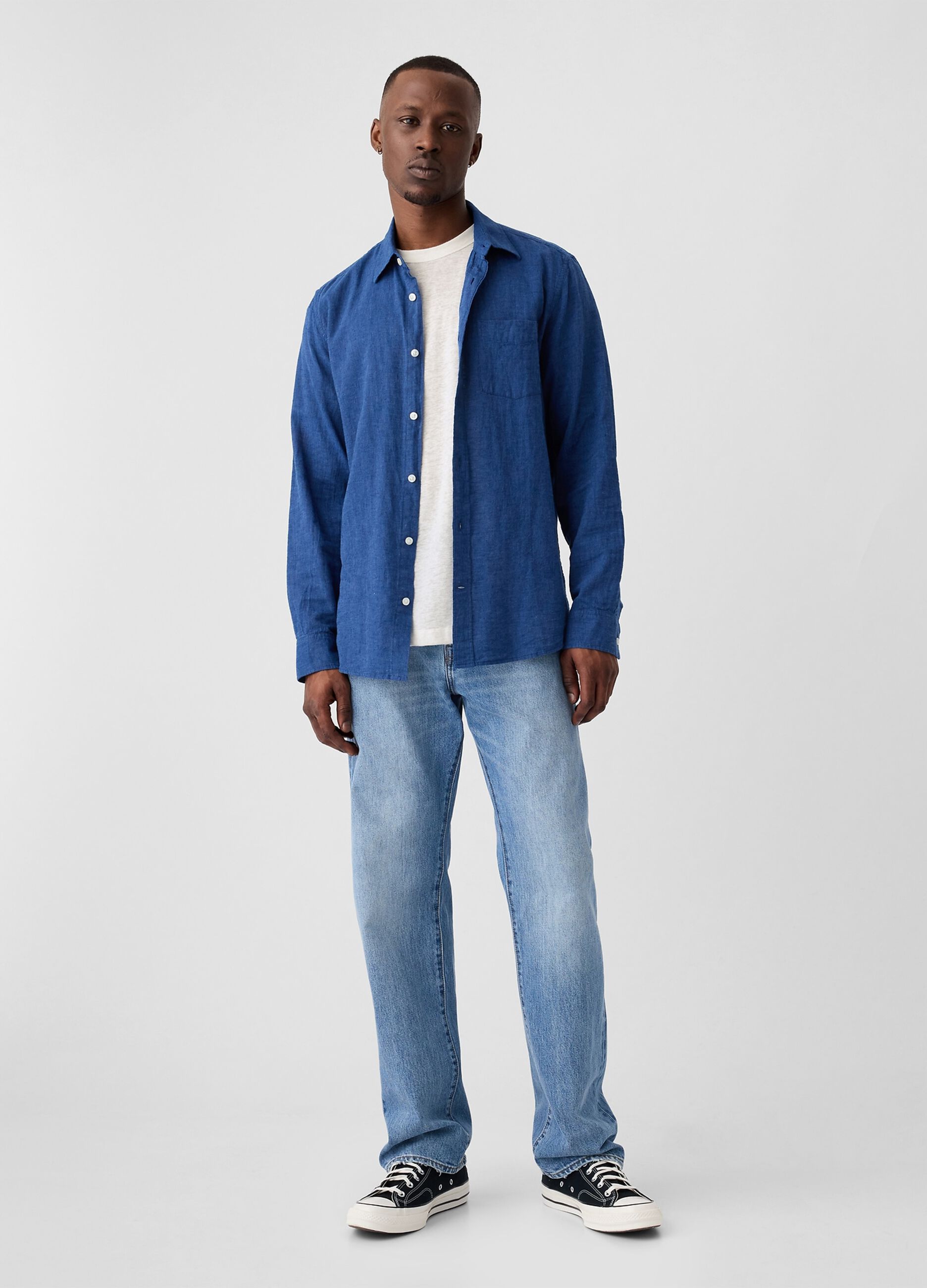 T-shirt girocollo in misto lino_1