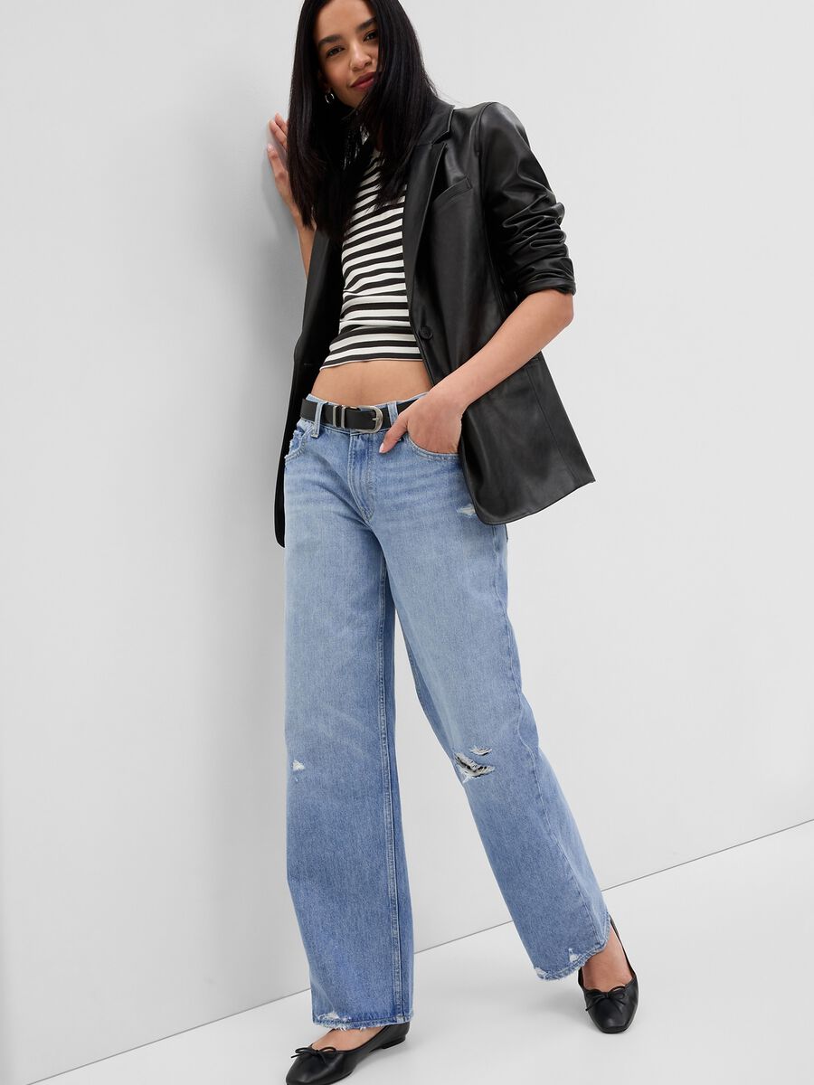 Straight-fit, low-rise jeans with worn look Woman_0