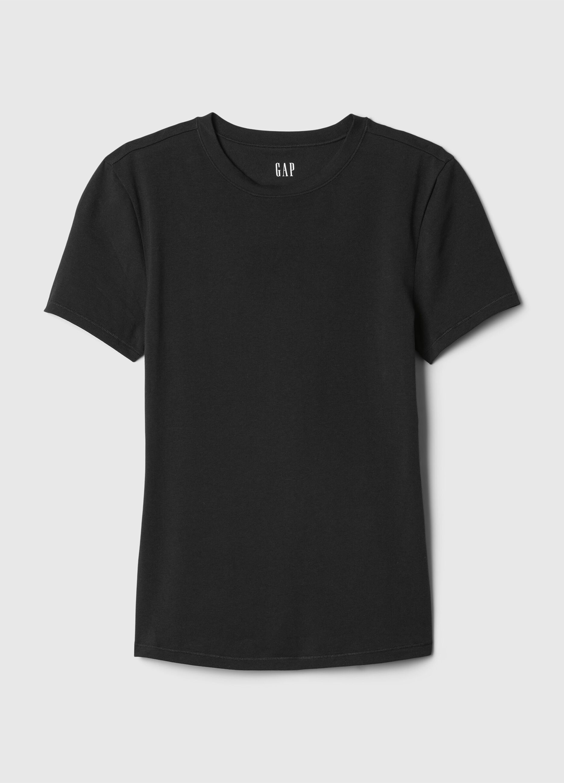T-shirt nera elasticizzata a maniche corte_3