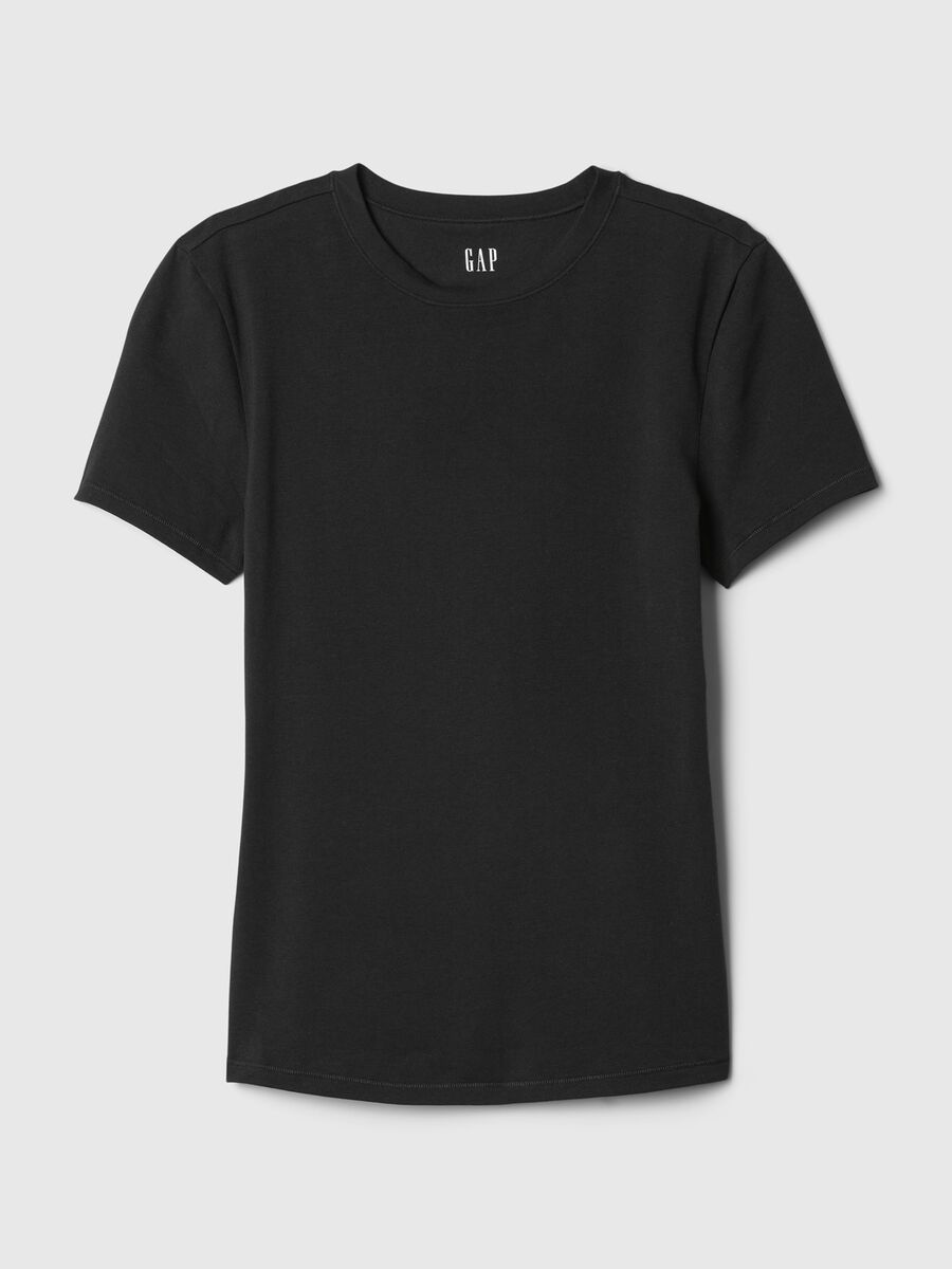 T-shirt nera elasticizzata a maniche corte Donna_3