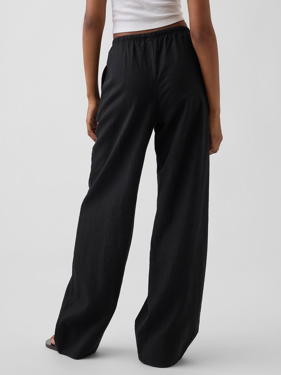 Pantaloni in misto lino a gamba ampia Donna_1