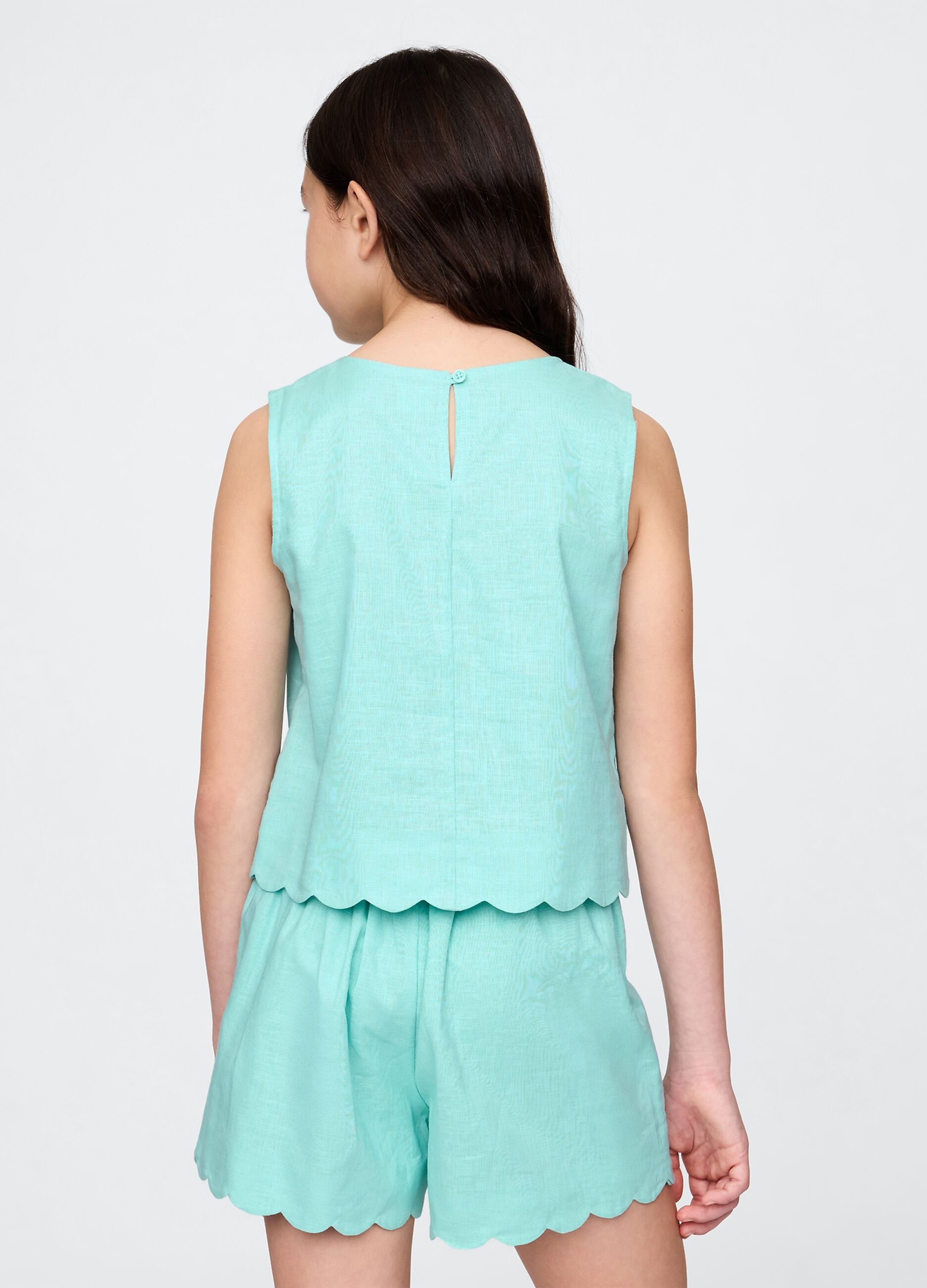 Completo verde acqua con top e pantaloncini a bordo a onde_2