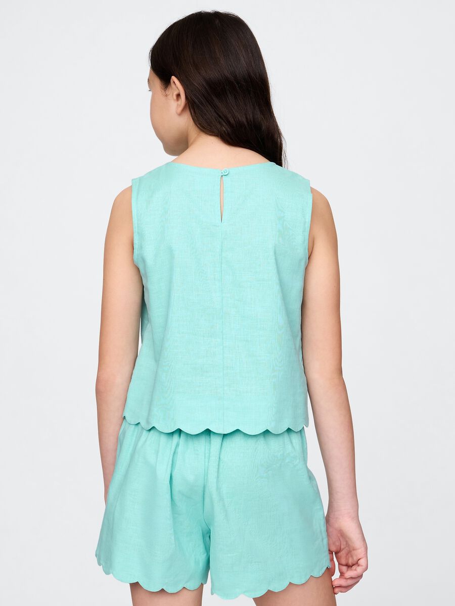 Completo verde acqua con top e pantaloncini a bordo a onde Bambina_2