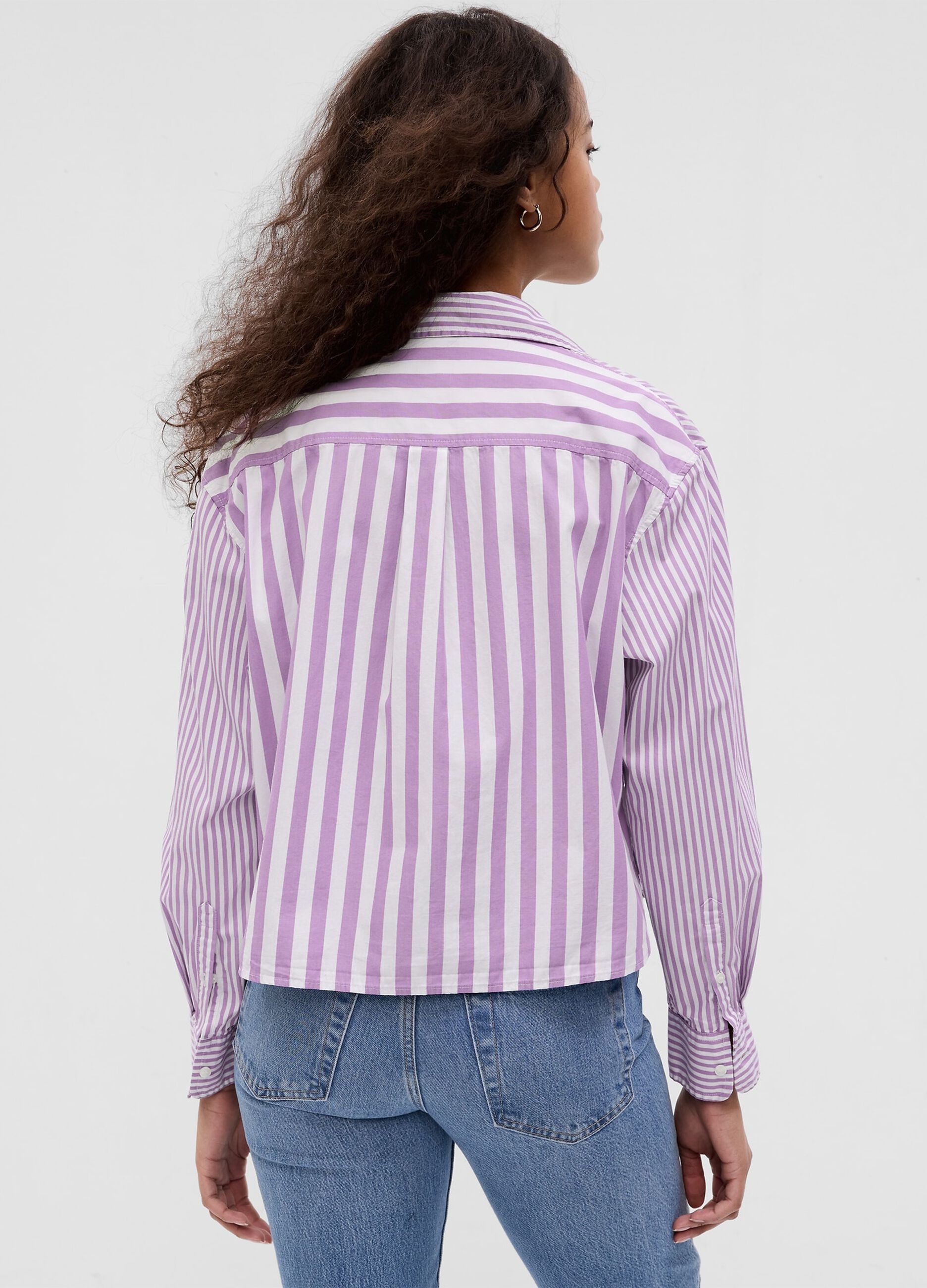 Cropped striped shirt in poplin_1