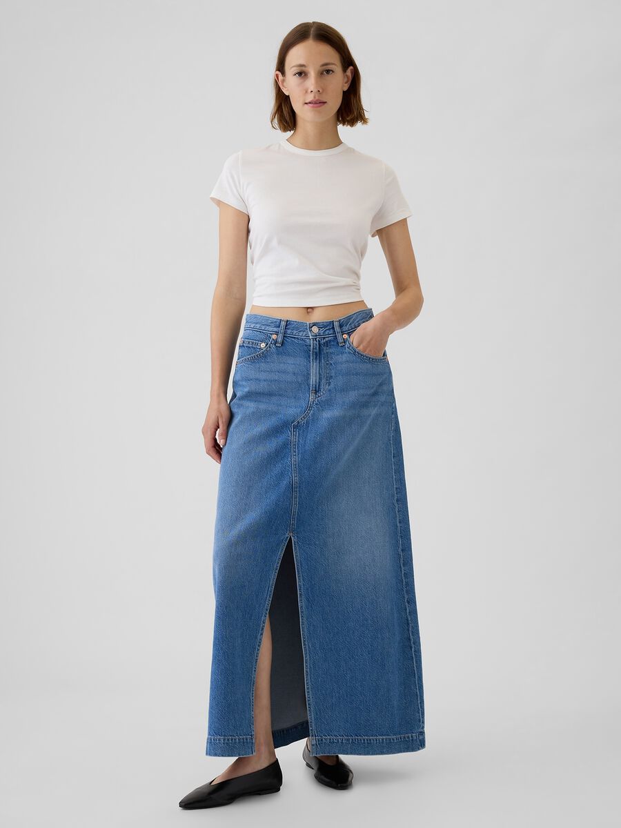 Gonna lunga in denim con spacco Donna_0