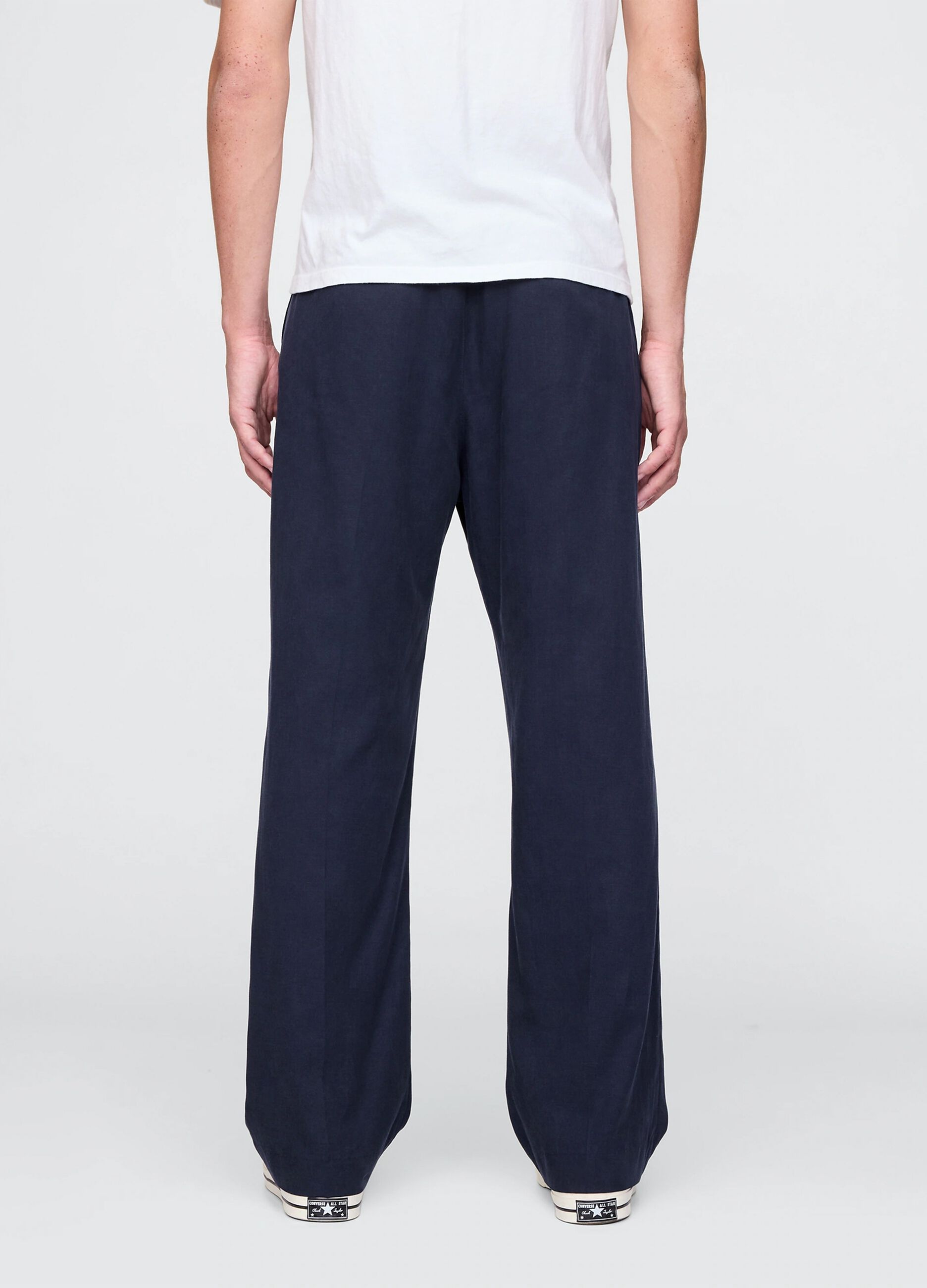 Pantaloni blu a gamba larga in Lyocell e cotone_2
