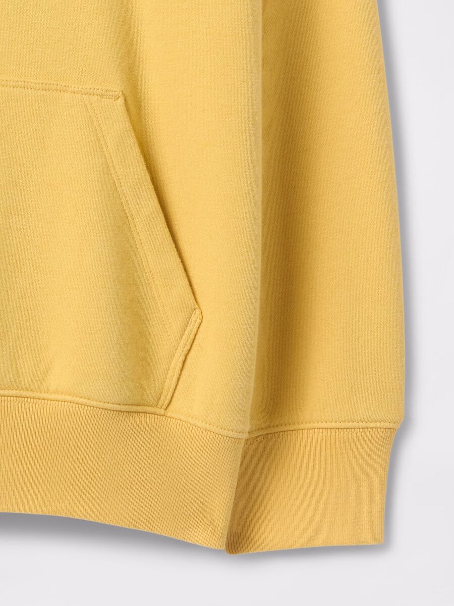 Yellow cotton sweatshirt with hood and print Unisex_6