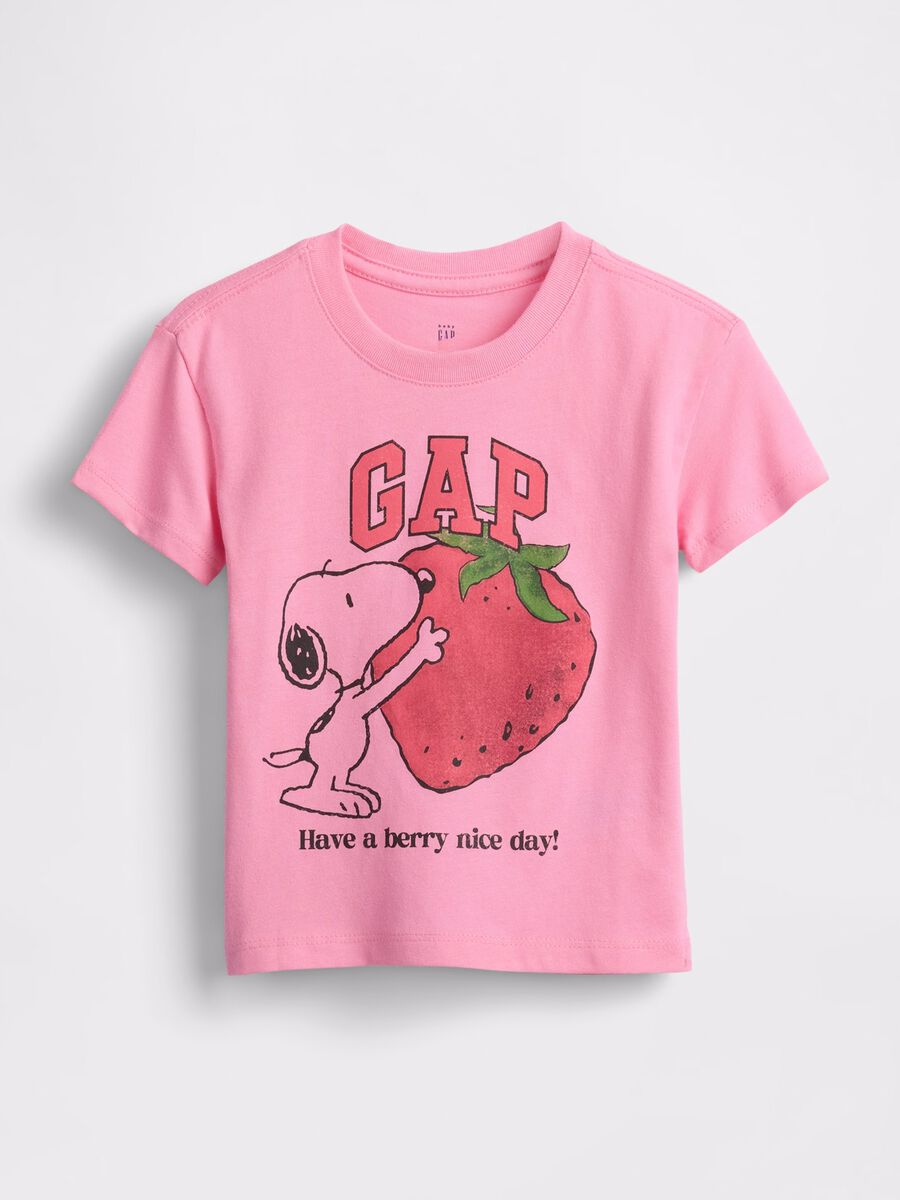 T-shirt rosa con Snoopy e fragola Bimba_0