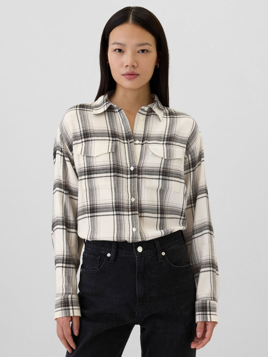 Camicia in flanella check con tasche Donna_0