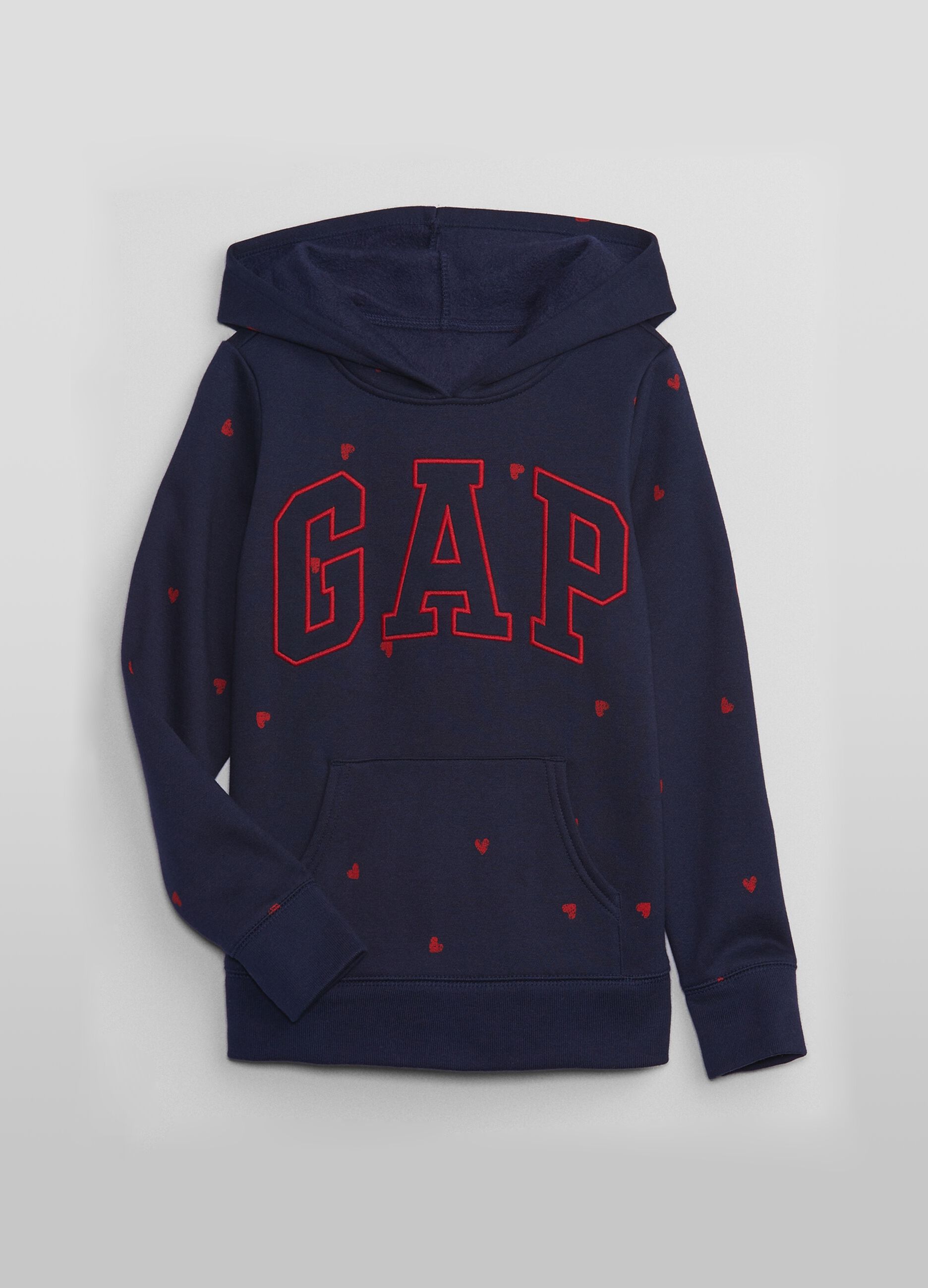 Sweatshirt with hood, hearts and logo embroidery