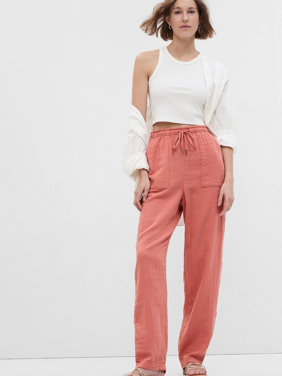 Straight-fit trousers in cotton gauze Woman_2