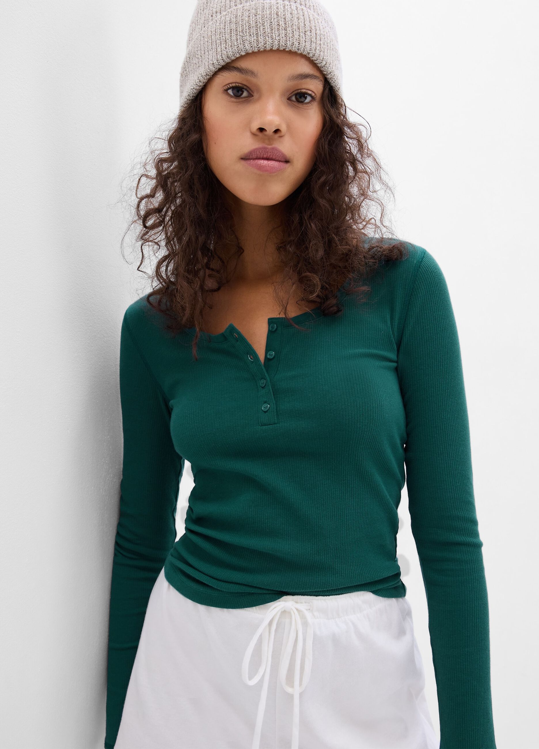 Pyjama top with granddad collar.
