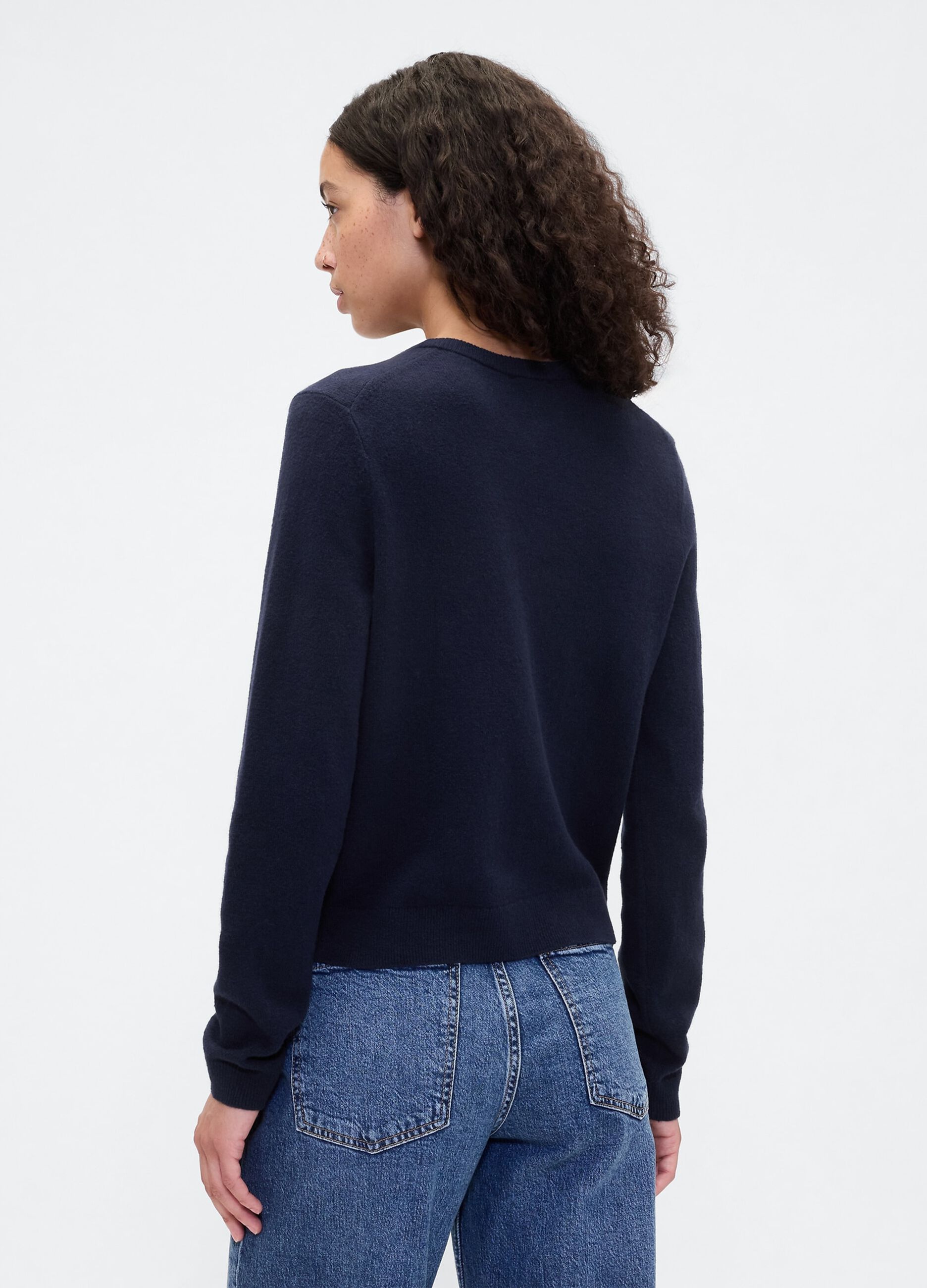 Cardigan blu in misto tessuti_2