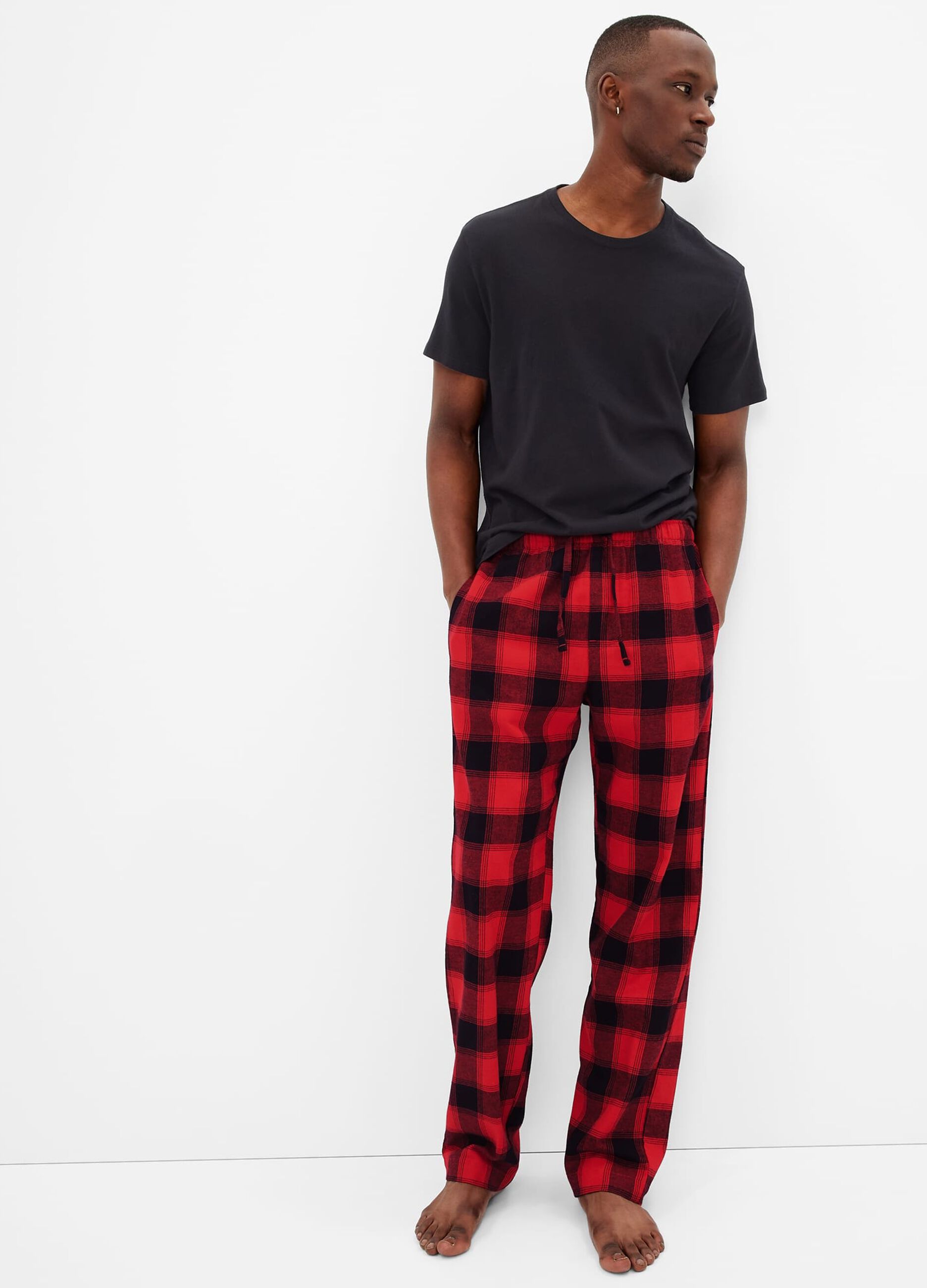 Full-length pyjama bottoms in check flannel