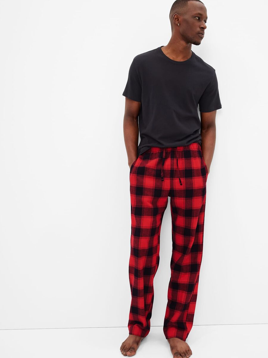 Full-length pyjama bottoms in check flannel Man_0