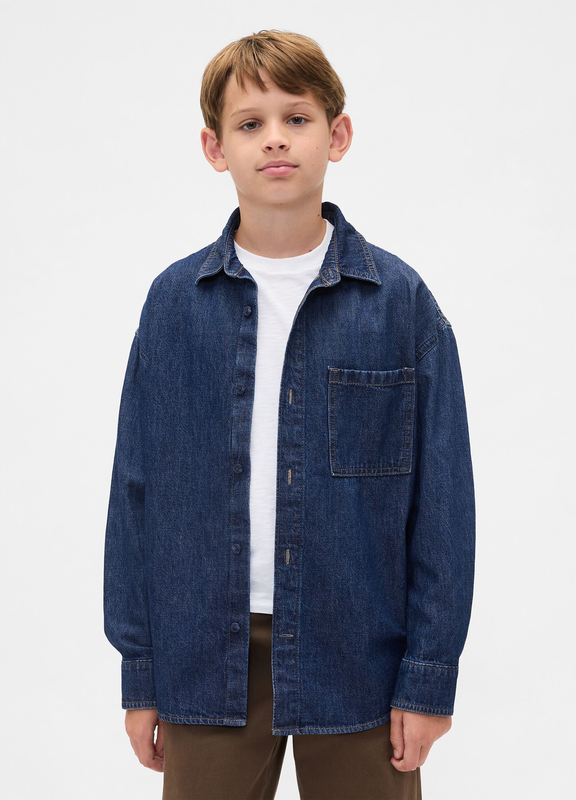 Long-sleeved denim shirt