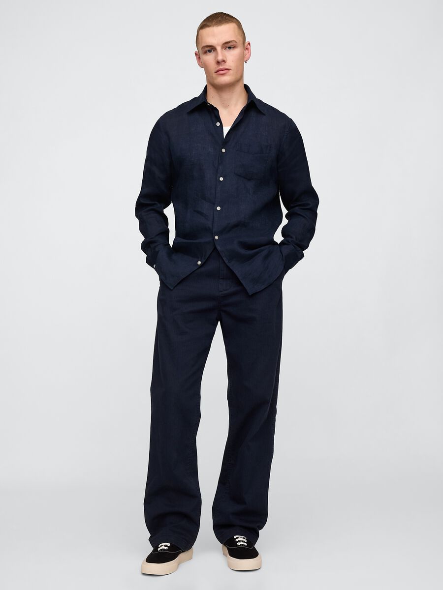 Camicia in lino blu scuro Gap Uomo_1