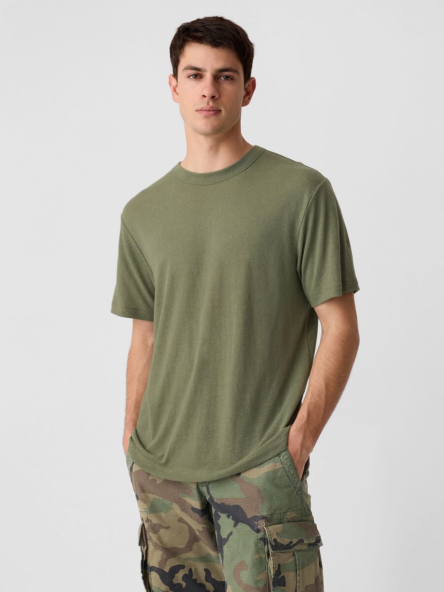 T-shirt girocollo in misto lino Uomo_0