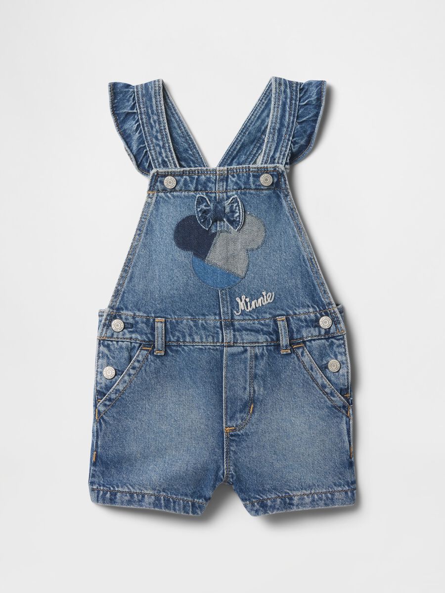 Salopette denim corta con ricamo Minnie Bimba_0