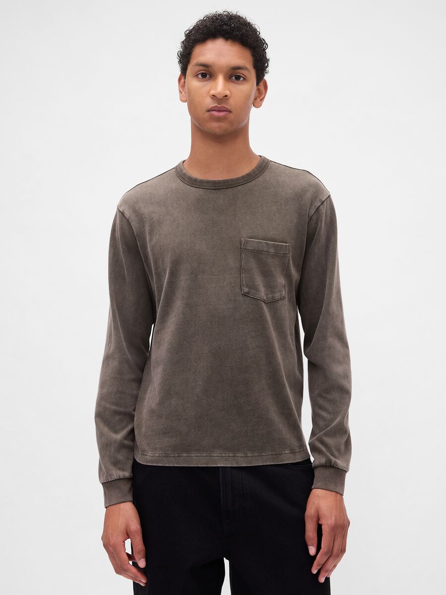 Brown long-sleeve cotton shirt Man_0