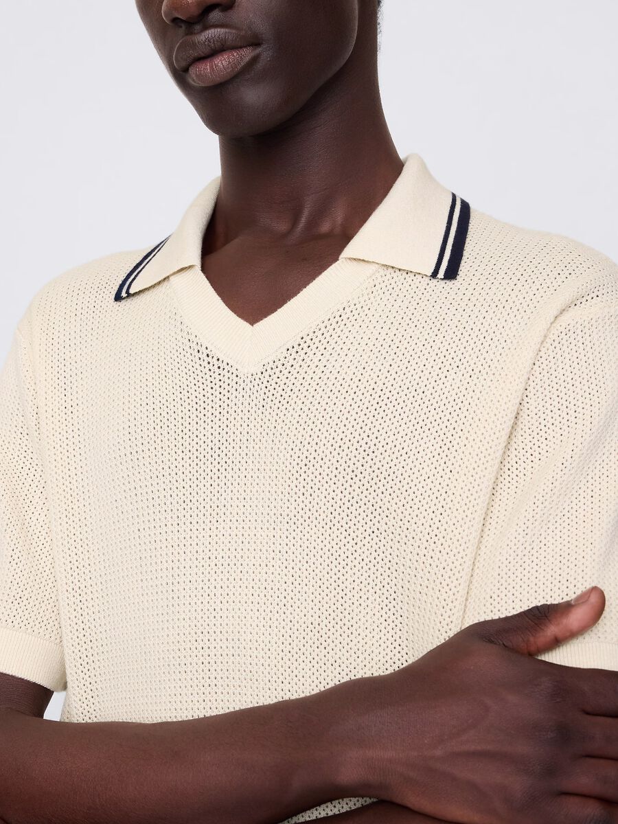 Polo traforata in cotone beige  Uomo_3