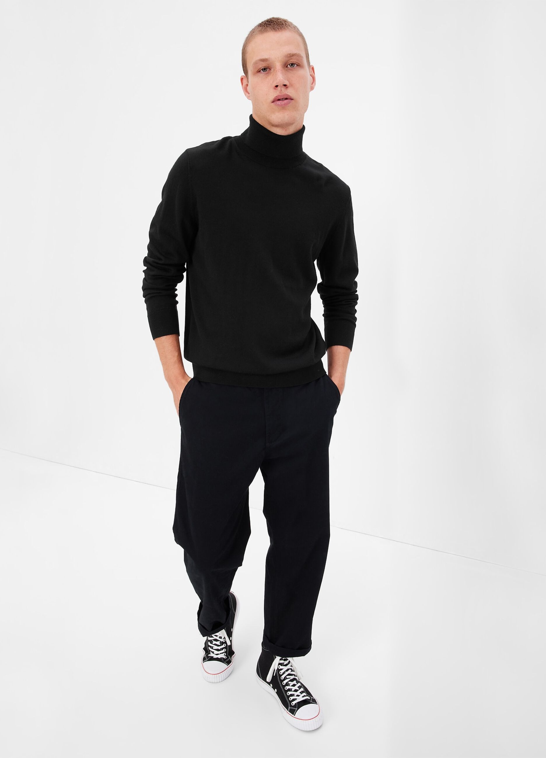 Pullover in lana merino a collo alto