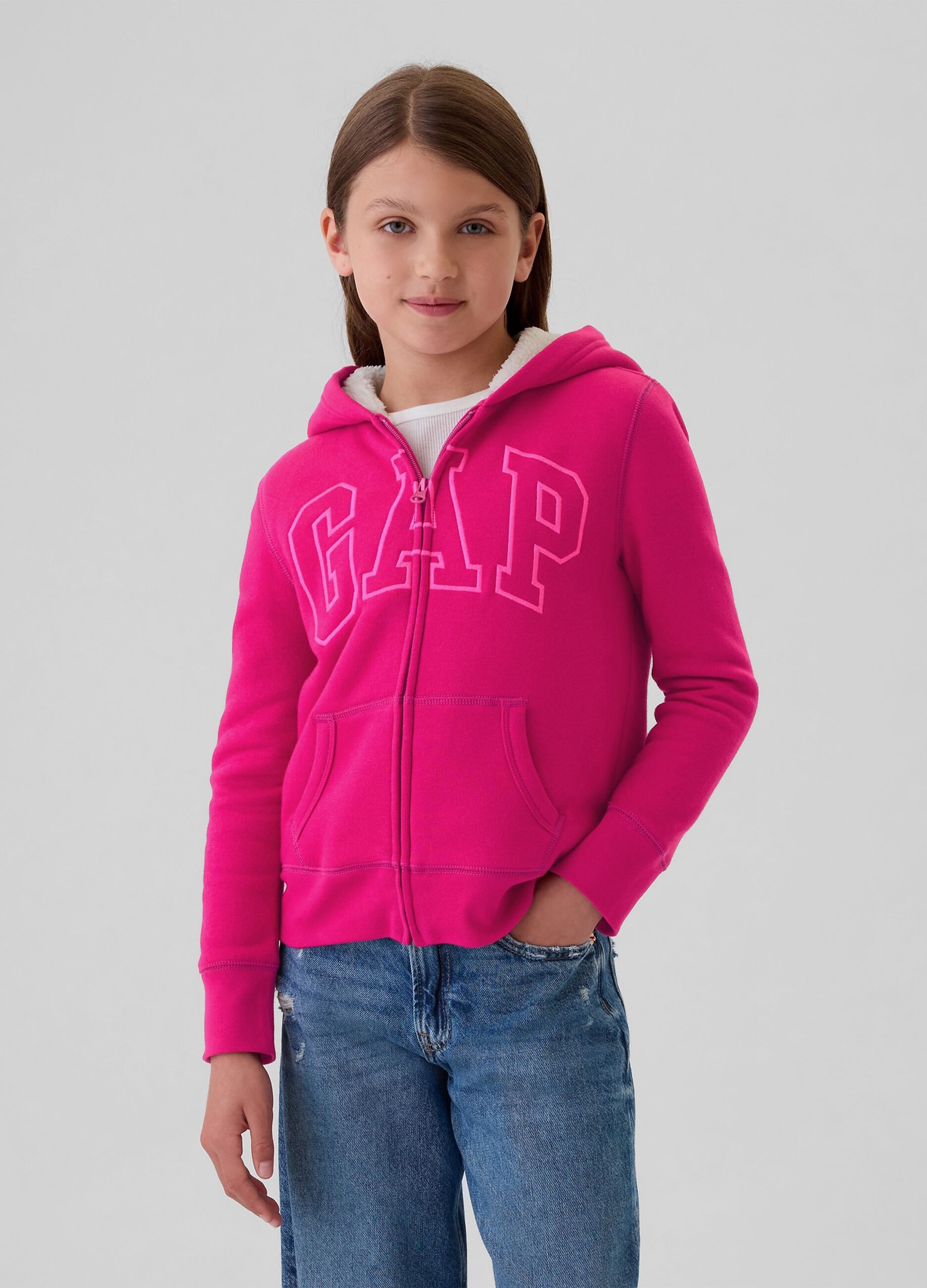 Full-zip con cappuccio interno in sherpa 