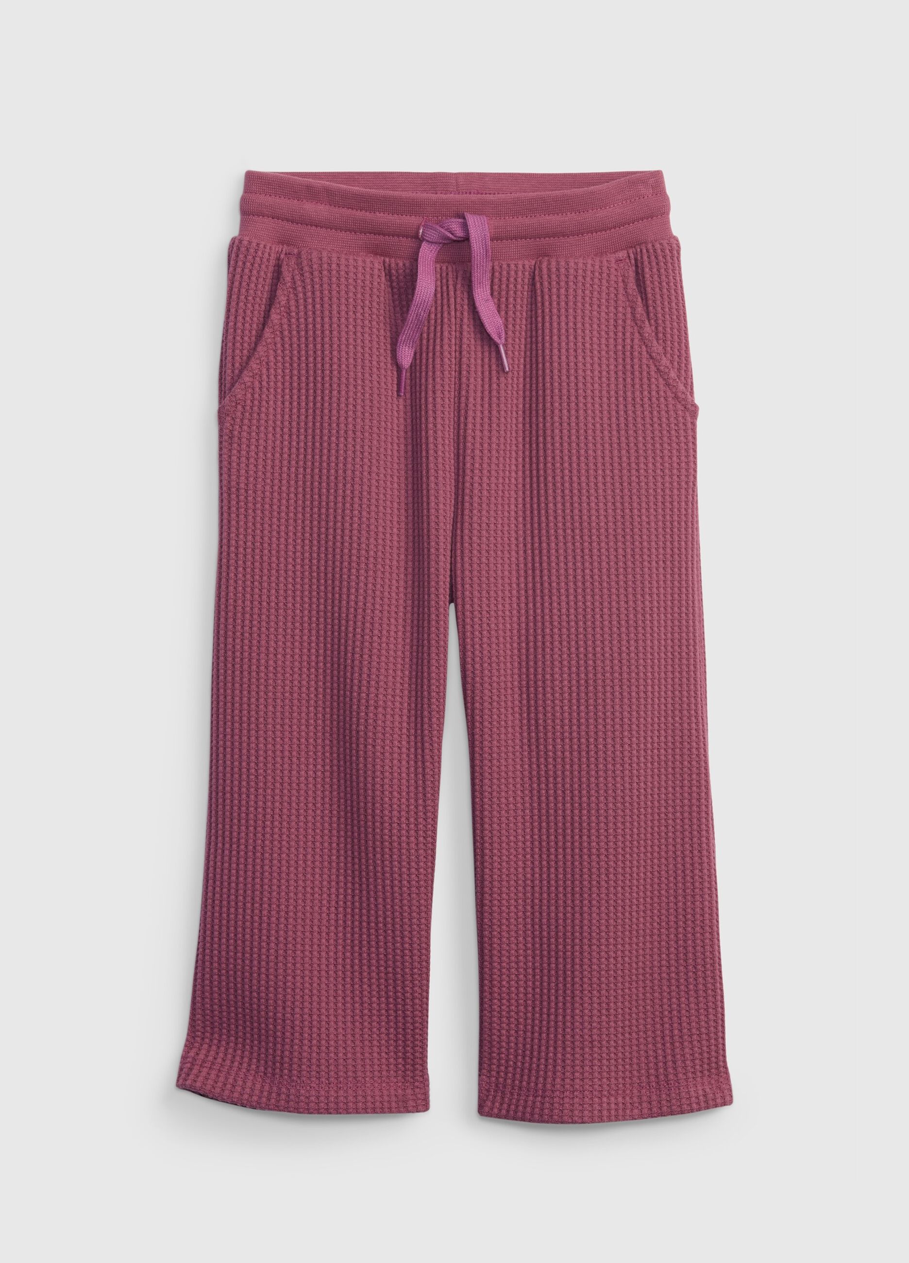 Trousers with drawstring and waffle weave