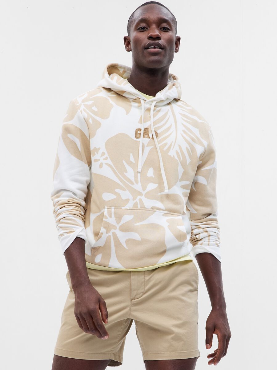 Sweatshirt with hibiscus print and logo embroidery Man_0