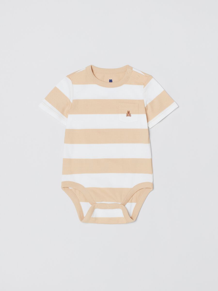 Organic cotton bodysuit with pocket and embroidery Newborn_0