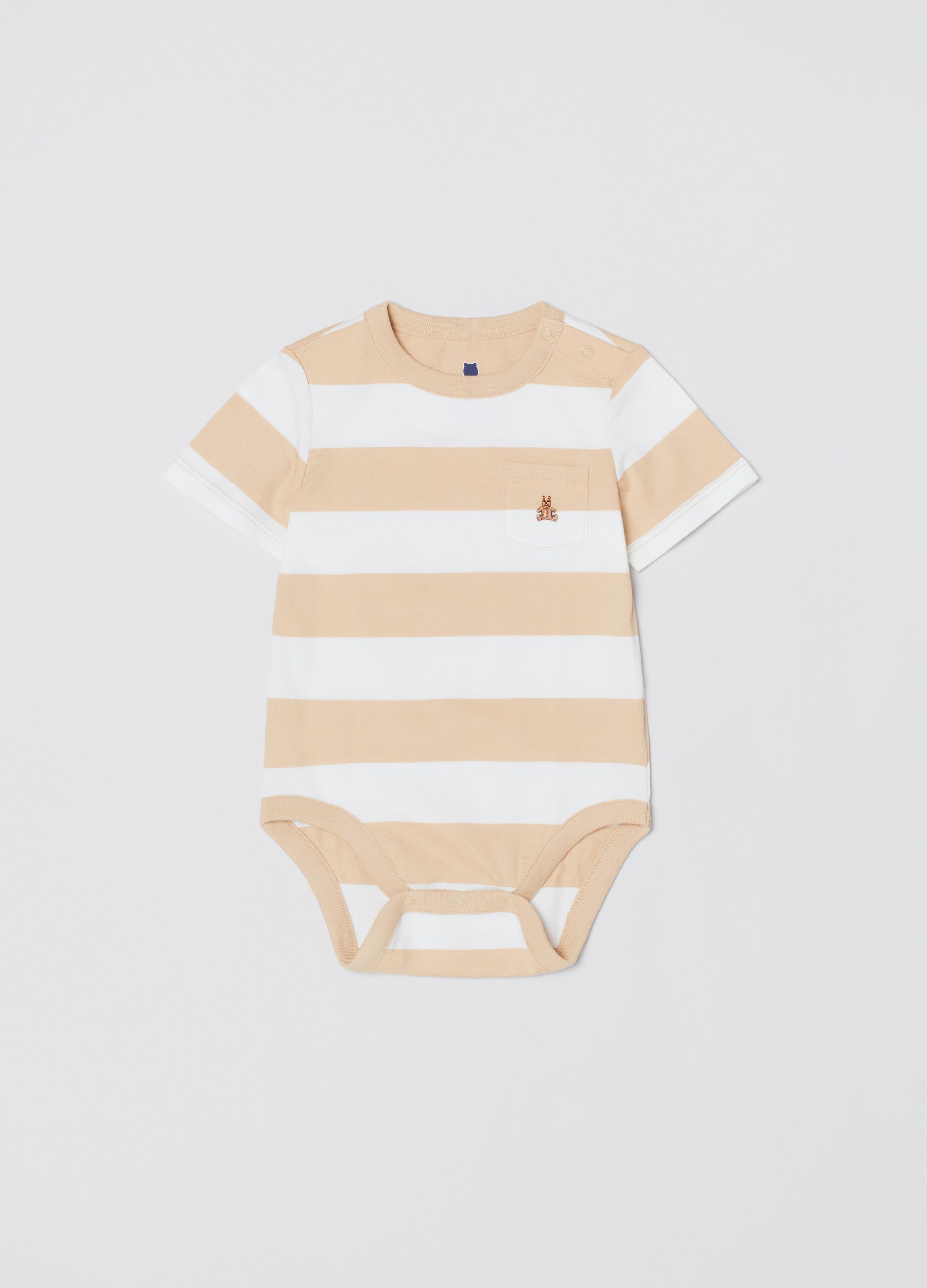 Organic cotton bodysuit with pocket and embroidery