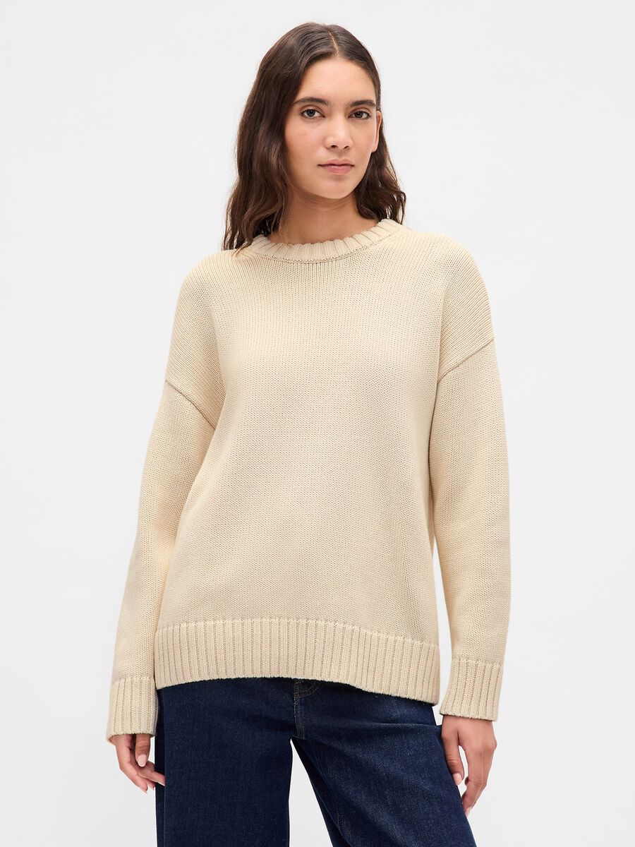 Pullover beige in cotone Donna_1