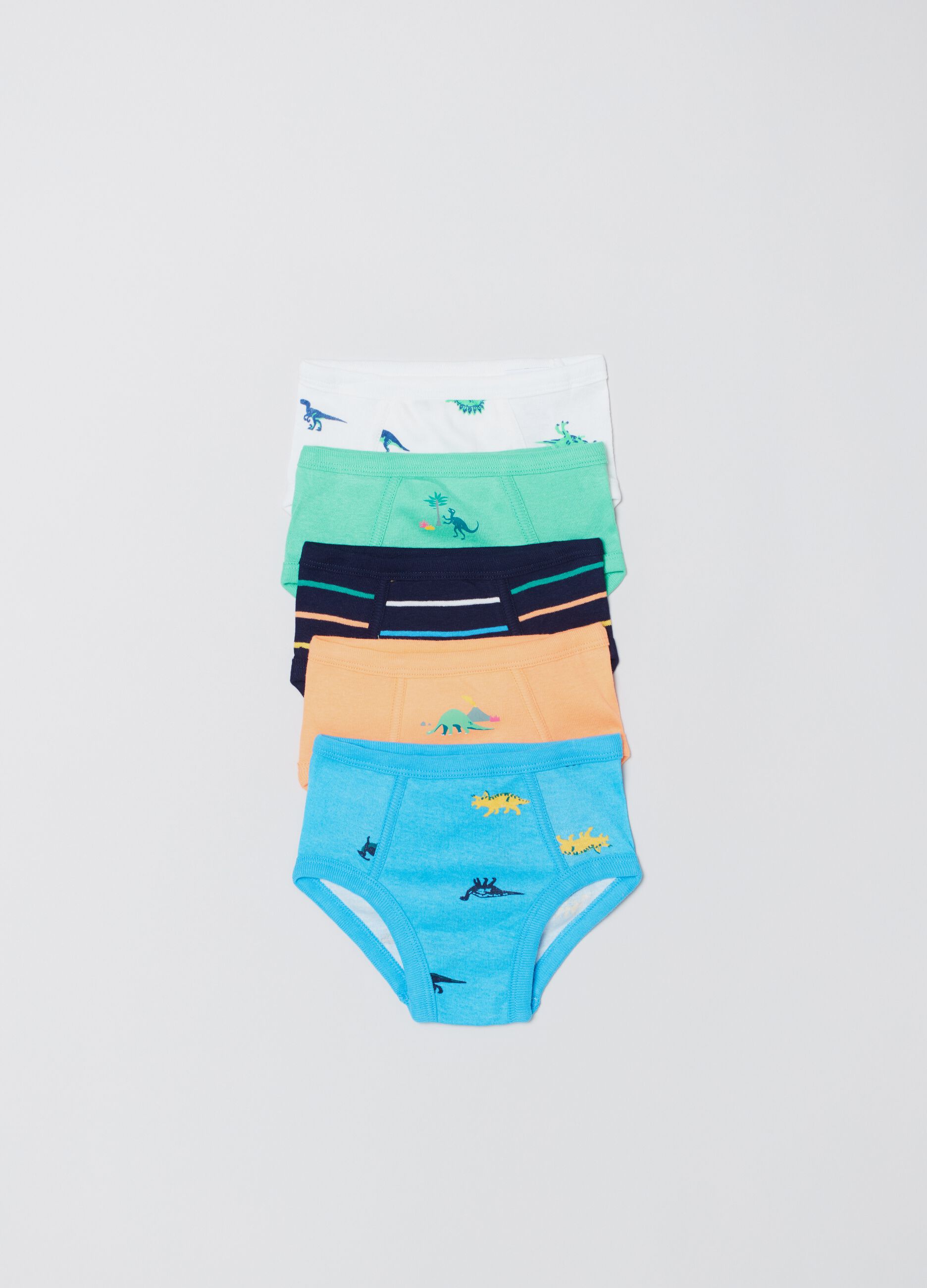 Five-pack briefs with dinosaur print