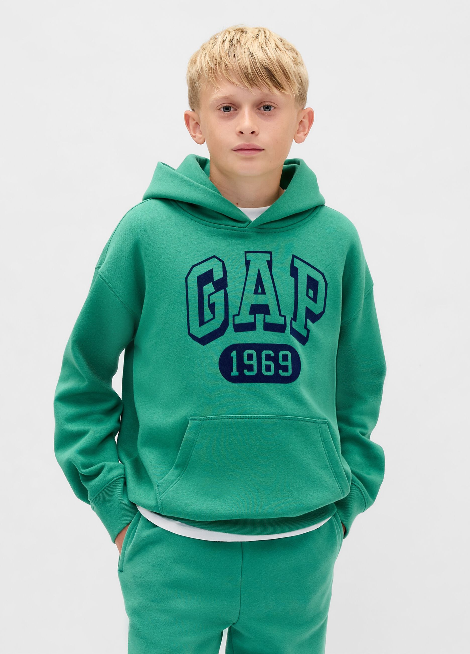 Felpa verde con cappuccio per bambino