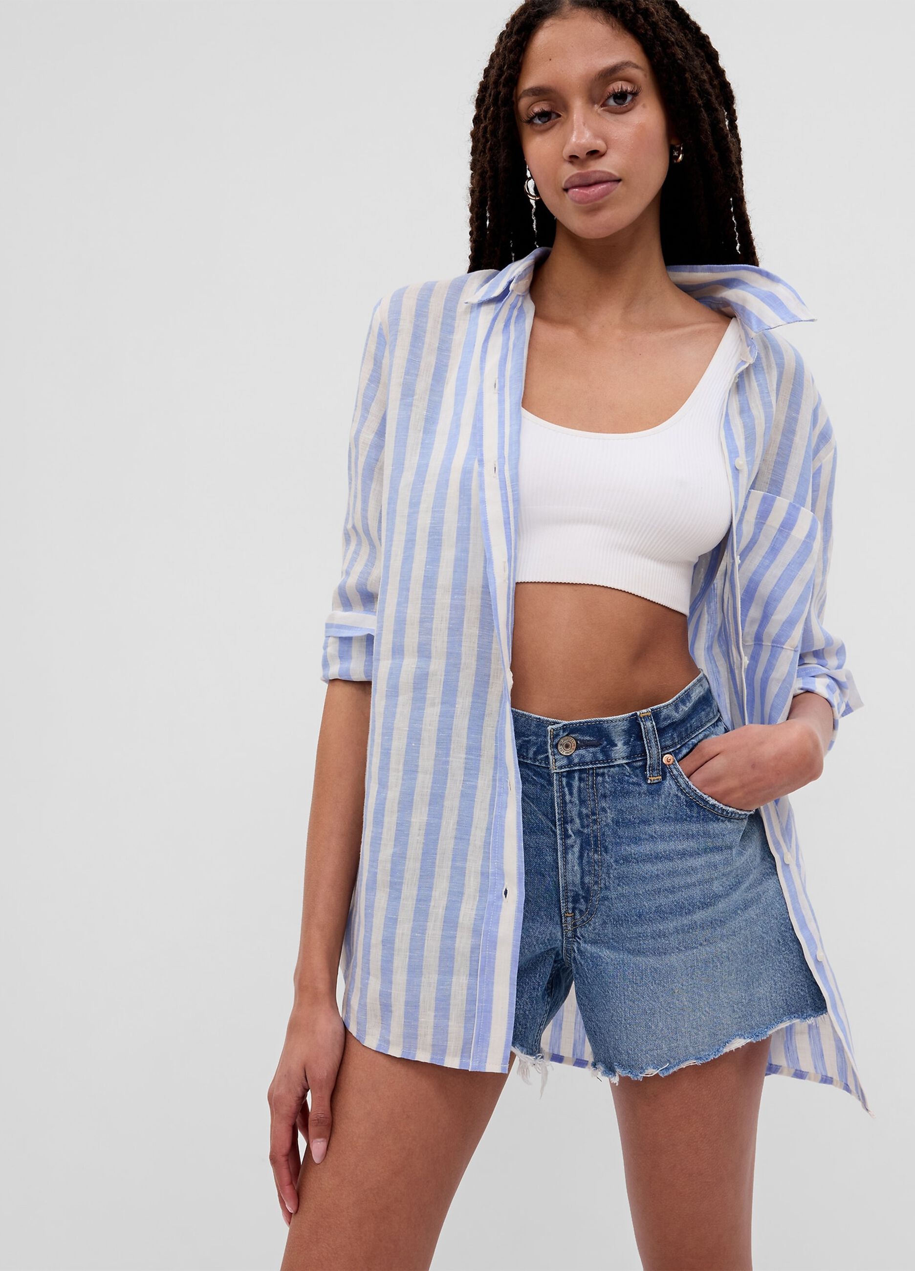 Striped linen shirt with pocket
