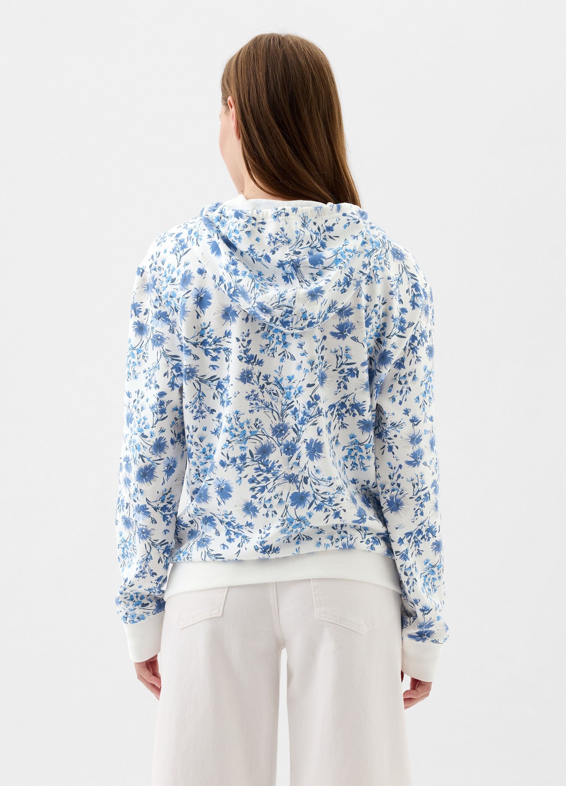Floral sweatshirt with hood and logo embroidery_2