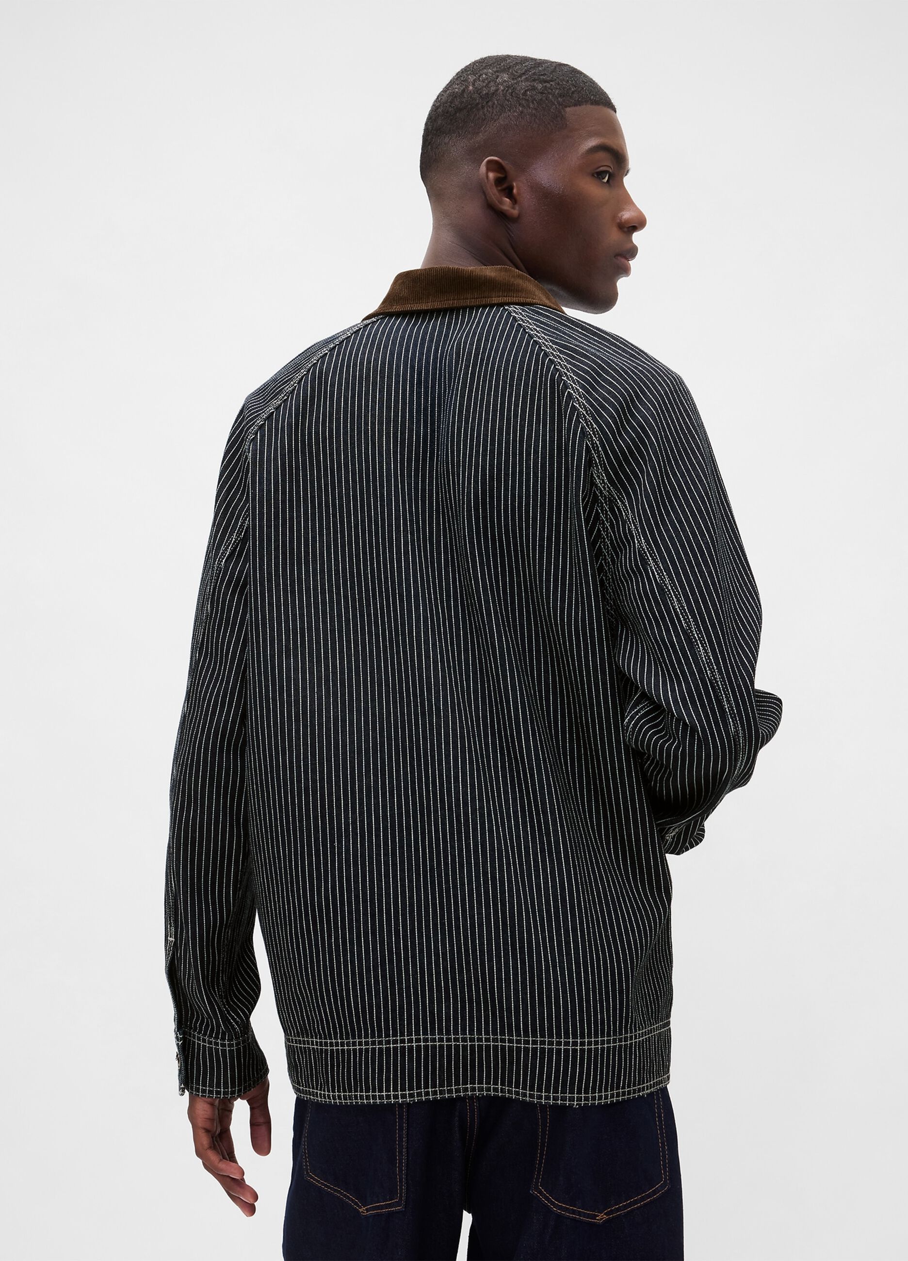 Giacca marrone in cotone a righe_1